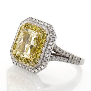 Colored Diamond Double Halo Ring