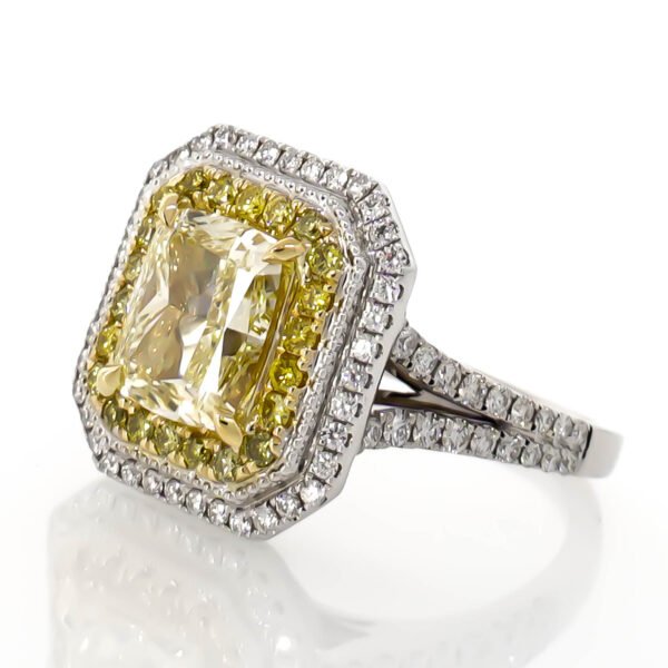 Colored Diamond Double Halo Ring